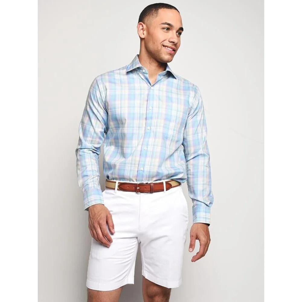 Peter Millar Crown Ease Medium Button Front Shirt Plaid Long Sleeve Blue Pastel - Picture 16 of 16